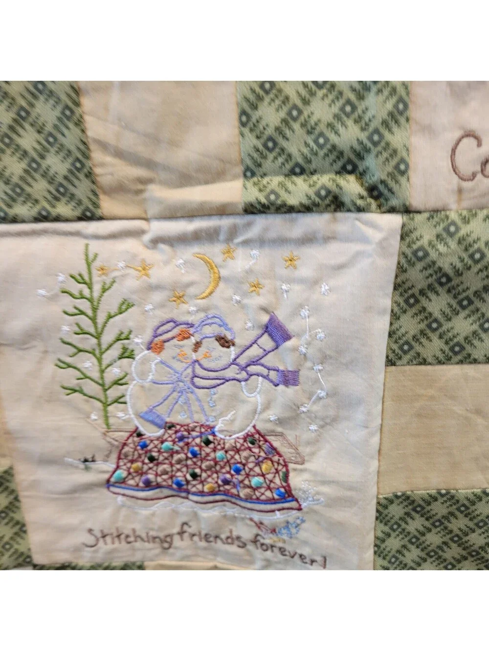 Vtg Quilt Embroidered Winter-themed Blocks from The Quilting Snow Ladies Q99
